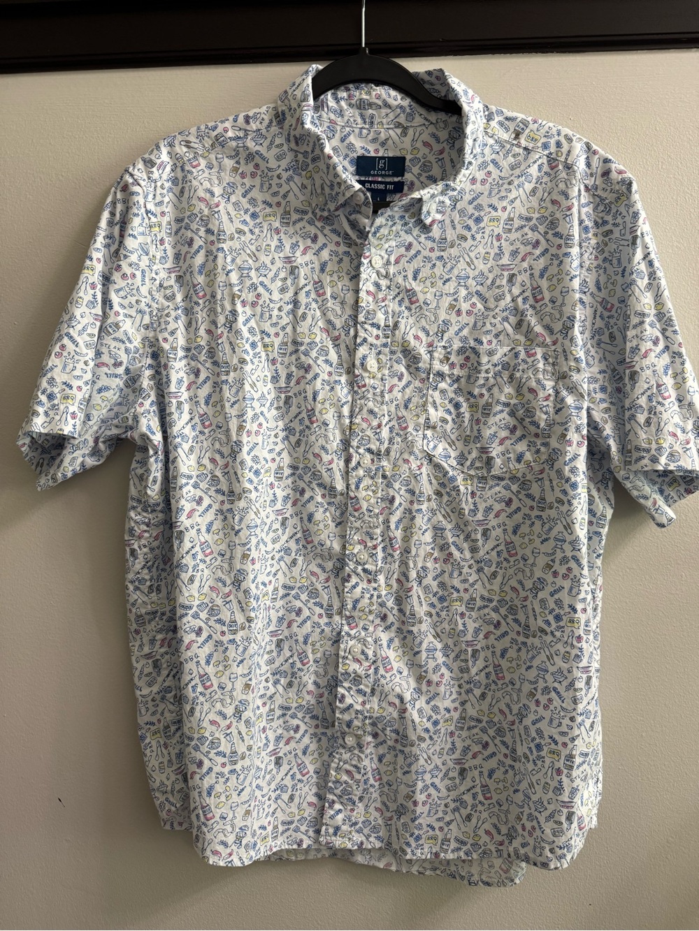 George Men’s L BBQ Grill Novelty Print Short Sleeve Button Up Dad Shirt